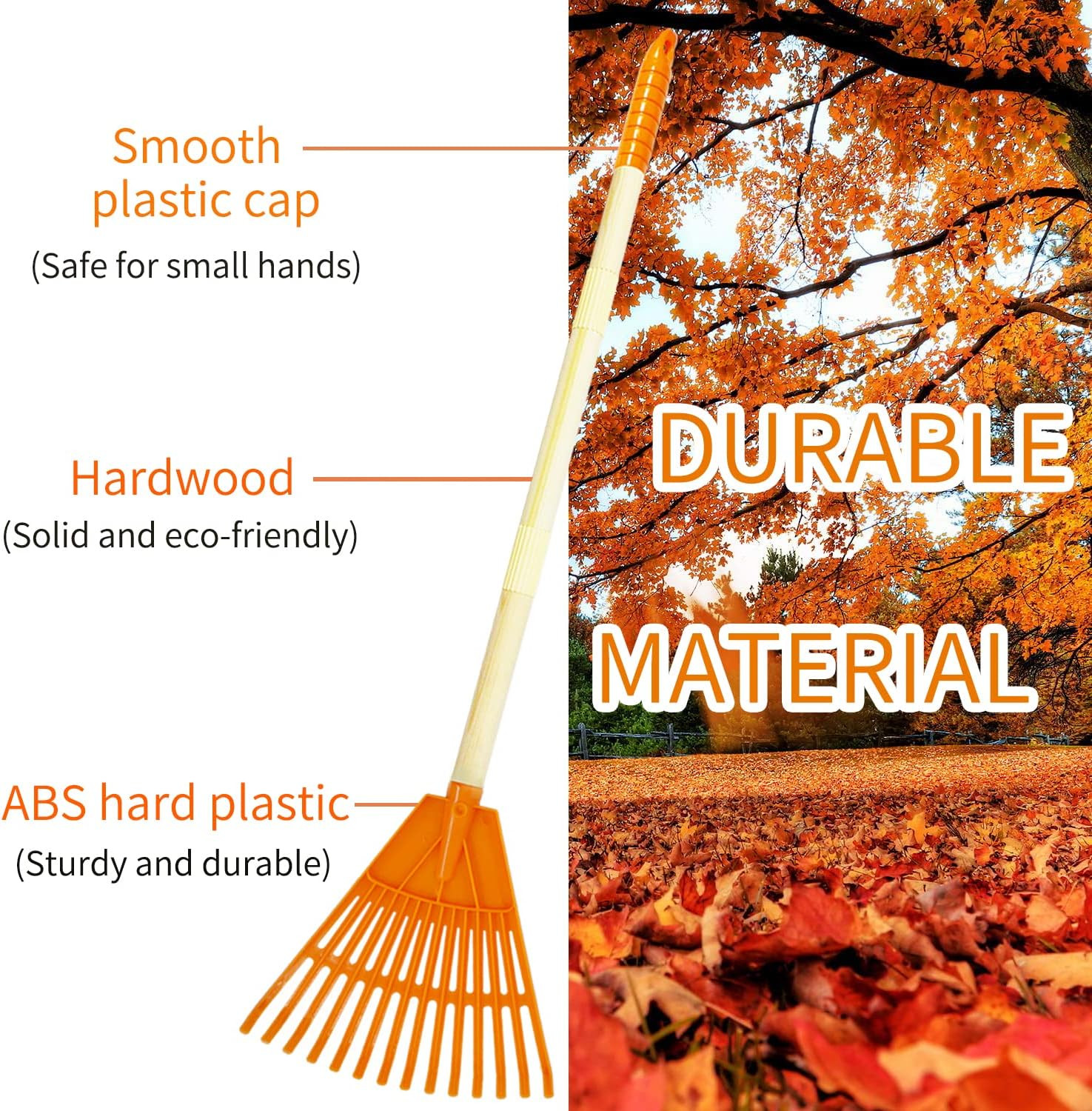 Kids Rakes, 4 Pieces 31″ Heavy Duty Lawn Tool for Leaves, Child Size, Plastic He