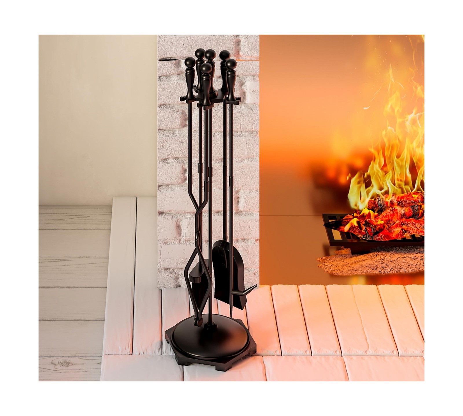 Fire Beauty Fireplace Tools Set 5 Pieces Wrought Iron Fire Tool… FAST USA SHIP