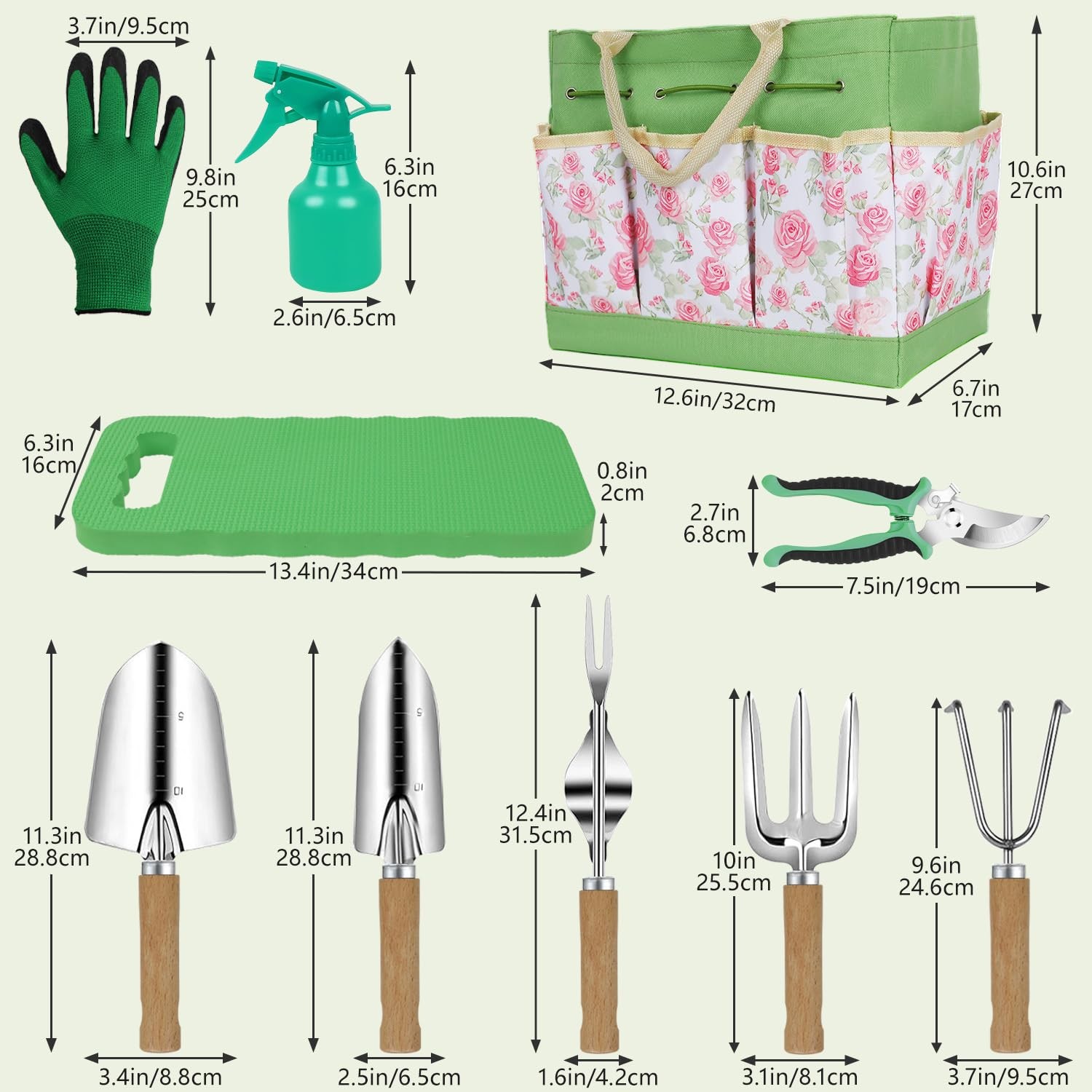 10Pcs Garden Tool Set with Folding Stool Heavy Duty Gardening Gifts for Women