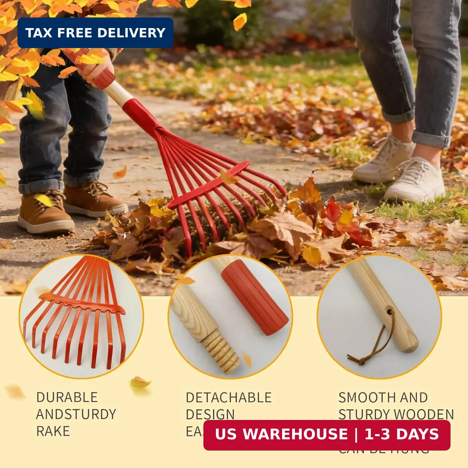2 Pcs Kids Rake and Shovel Set,28″ Toddler Size Metal Snow Shovel & Leaves Rake