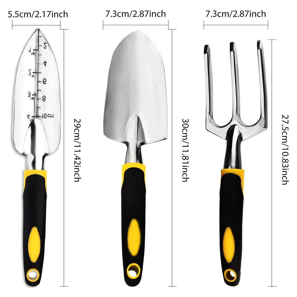 Garden Tool Set 4 Pack With Trowel, Cultivator Hand Rake, Transplant Trowel