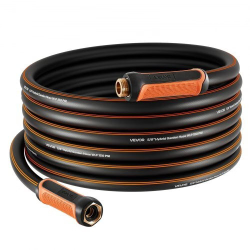 Garden Hose, 50 ft 5/8″ Heavy Duty 4-Layer Rubber Water Hose, 150PSI Working & 6