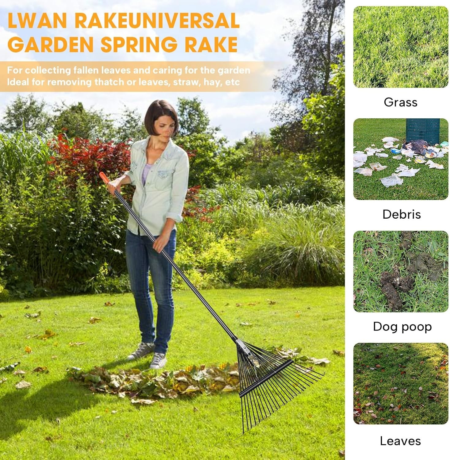 Lightweight 23.2″ Gardening Rake – Quick Assemble with Spiral Connection