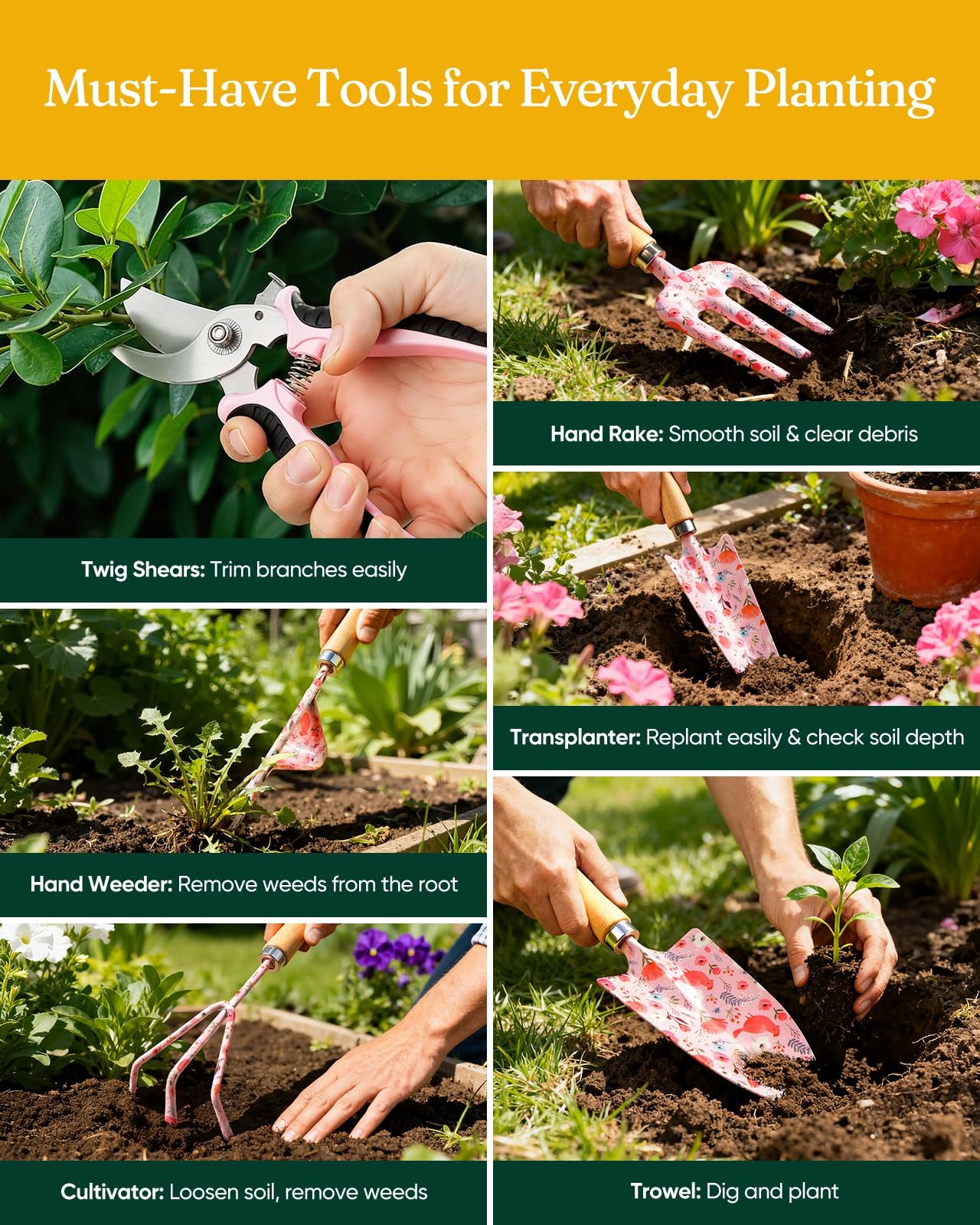 12Pcs Pink Garden Tool Set Heavy Duty Gardening Gifts for Women with Case Bag