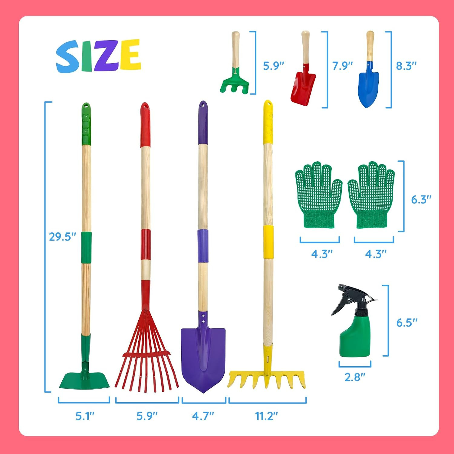 9Pcs Kids Gardening Tools Set – Toys with Shovel, Rake, Hoe and Leaf Rake for Ou