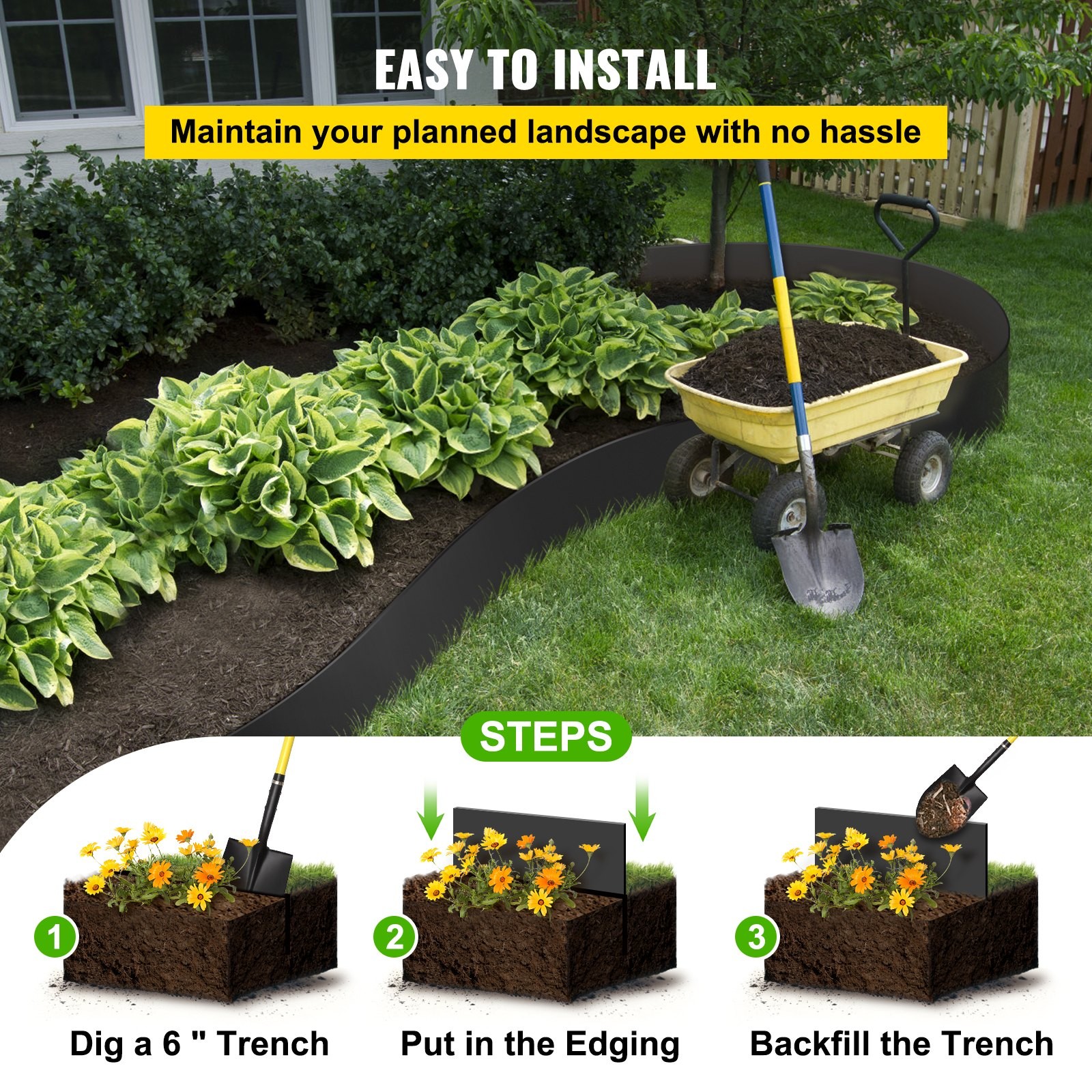 Landscape Edging,10 inch Depth 300 ft Total Length,Recycled HDPE Coiled Terrace