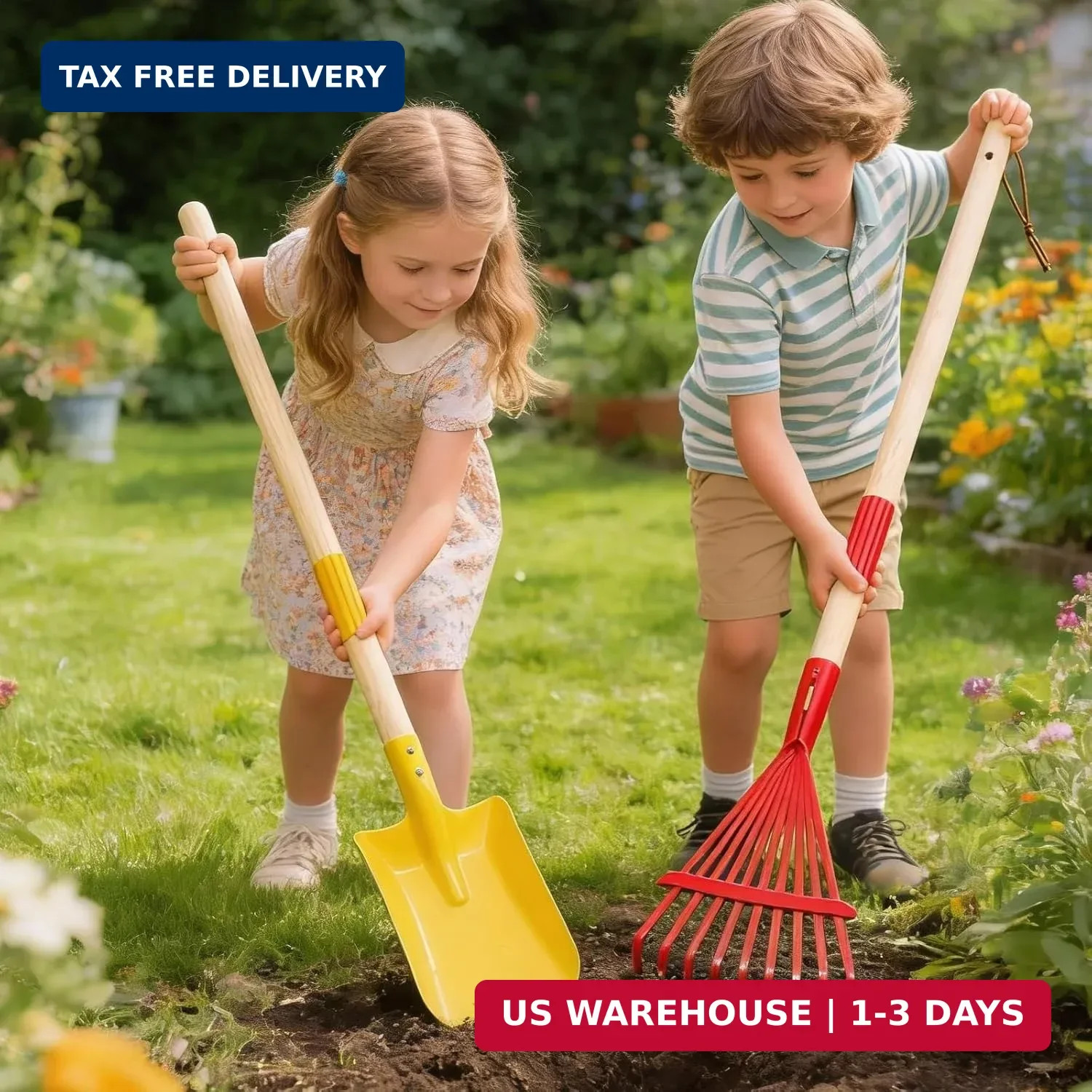 2 Pcs Kids Rake and Shovel Set,28″ Toddler Size Metal Snow Shovel & Leaves Rake