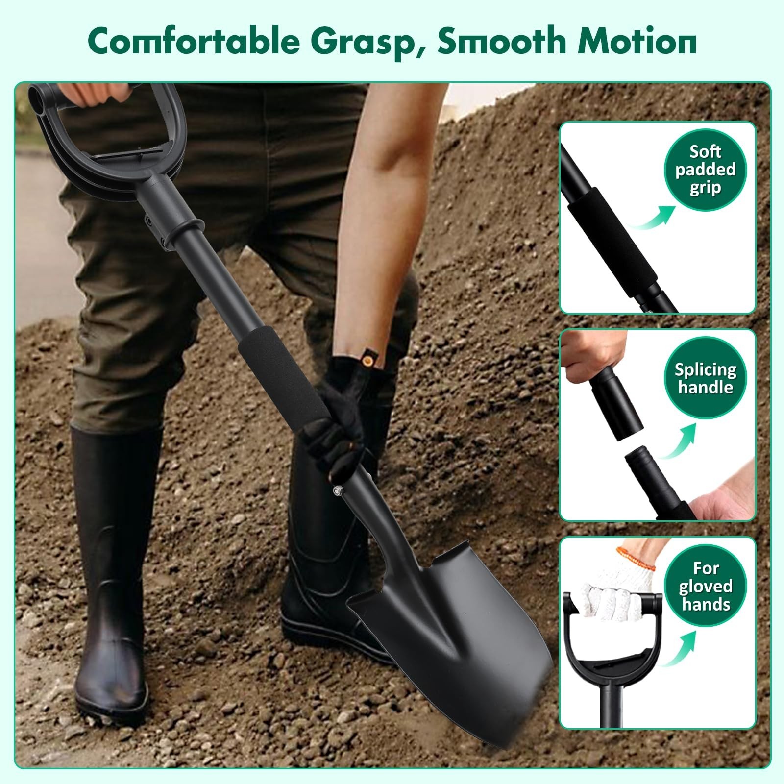 Garden Shovel, 31 Inch Small Garden Shovel, Light Weight Metal Gardening Flat…