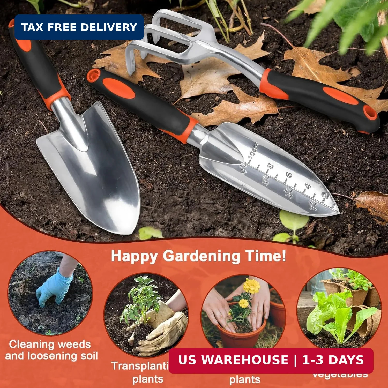Garden Tools Set, 3 Pack Heavy Duty Gardening Tools Set Include Garden Shovel, T