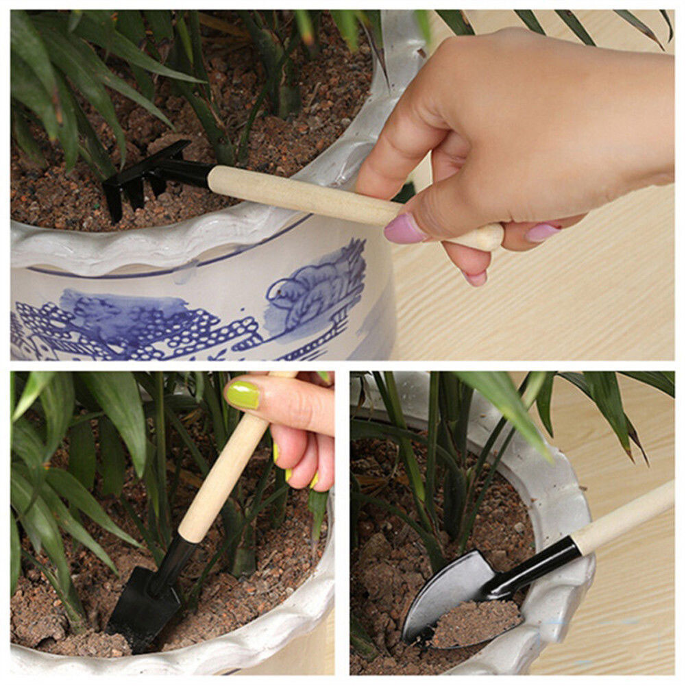 3 Pcs Wood Handle Garden Tool Package Garden Mini Tool Set Planting Gardening