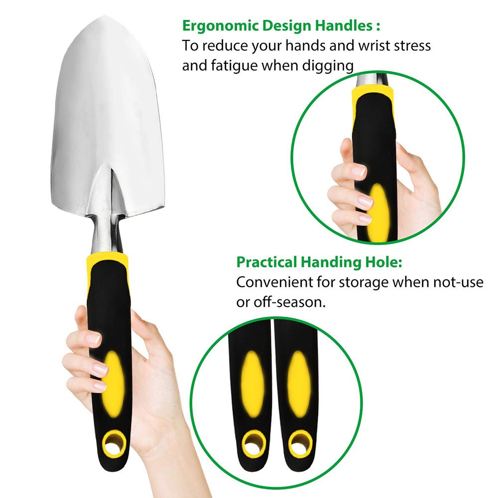 Garden Tool Set 4 Pack With Trowel, Cultivator Hand Rake, Transplant Trowel