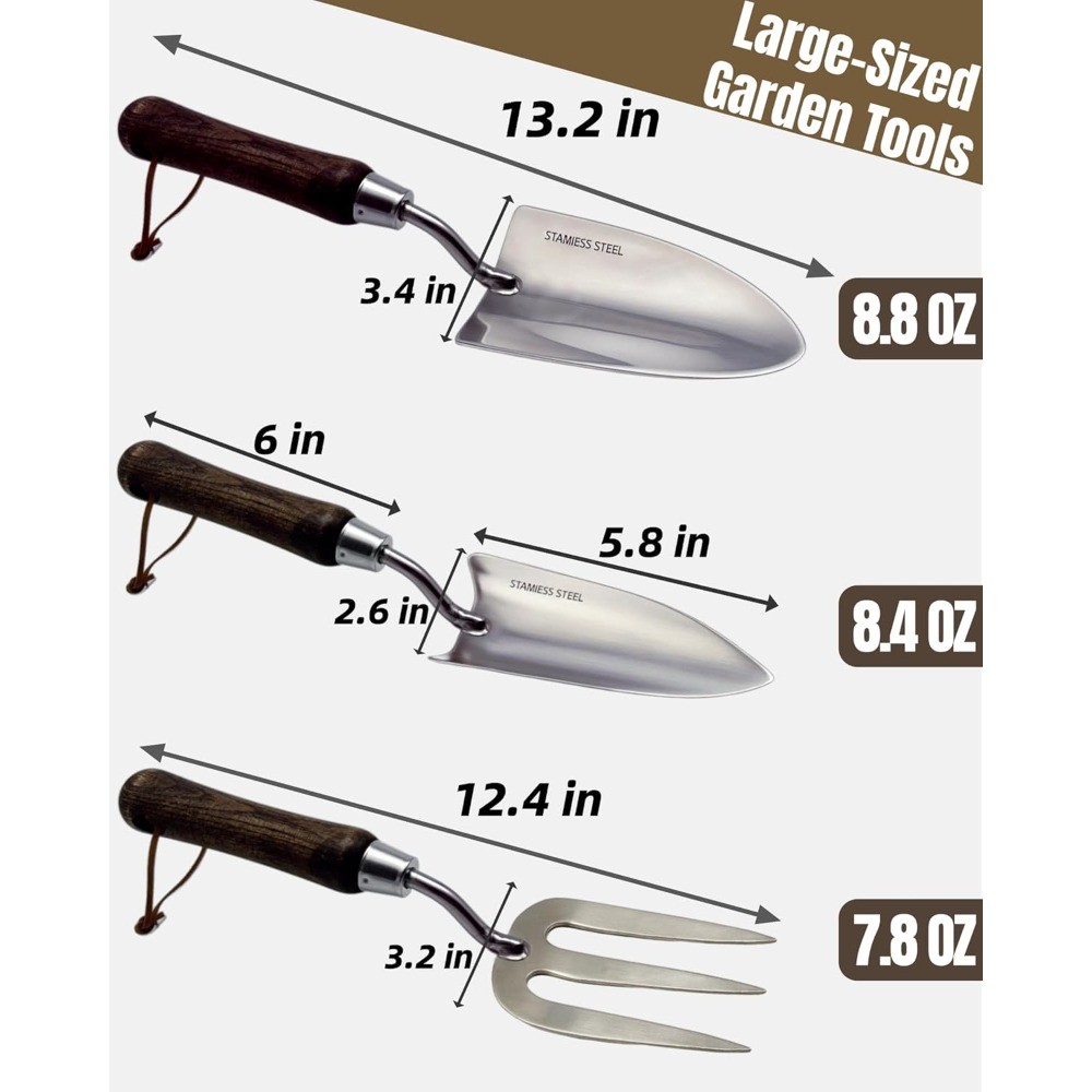 Garden Tool Set 6PCS, Heavy Duty Stainless Steel Hand Tools with Rope Handles