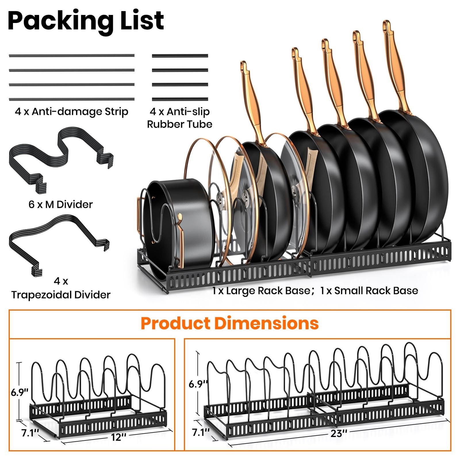 MUDEELA 8-Tier Heavy Duty Adjustable Pots and Pans Organizer and 10 Expandabl…
