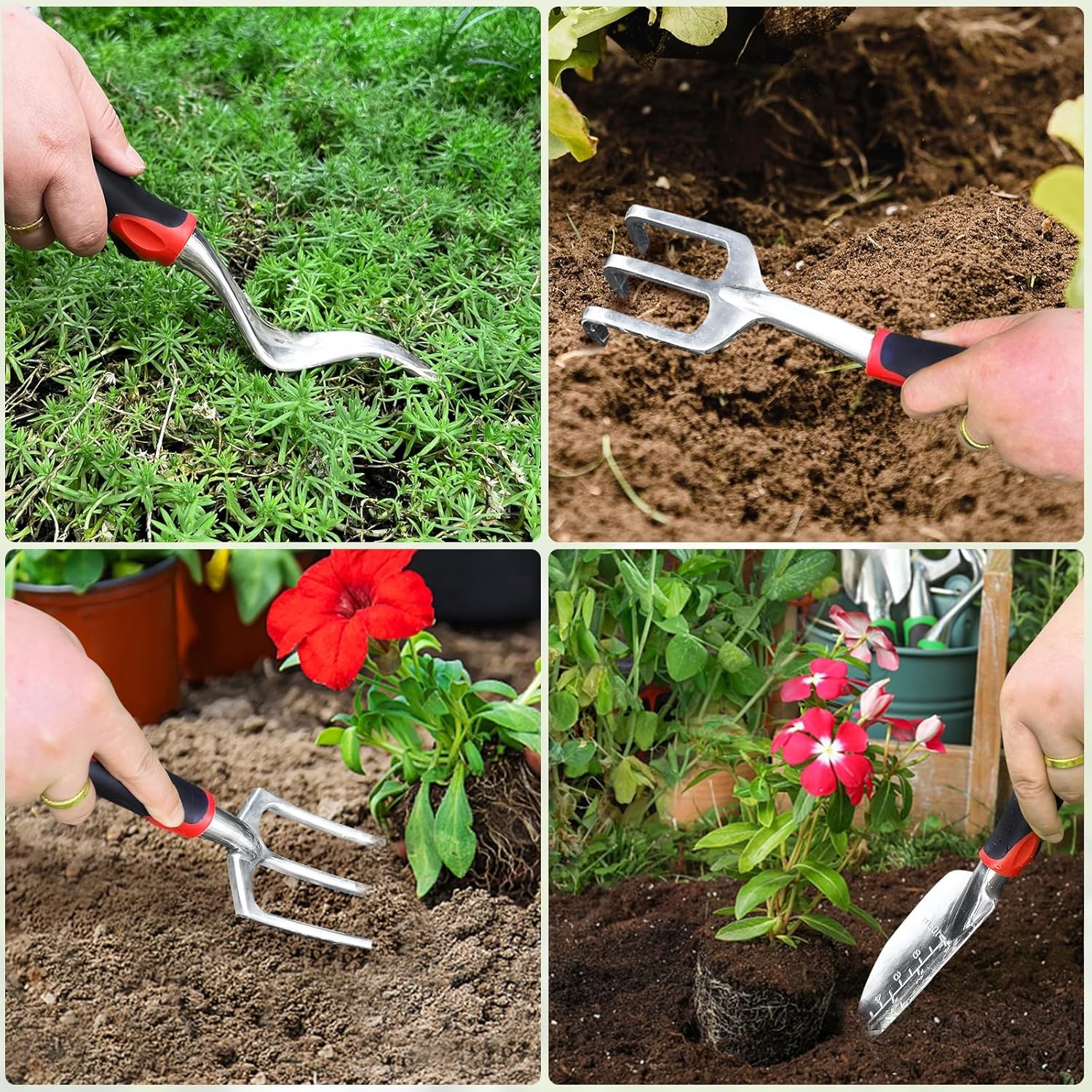 Gardening Tool Set, 8 Pieces Aluminum Heavy Duty Gardening Kit with Ergonomic Ha