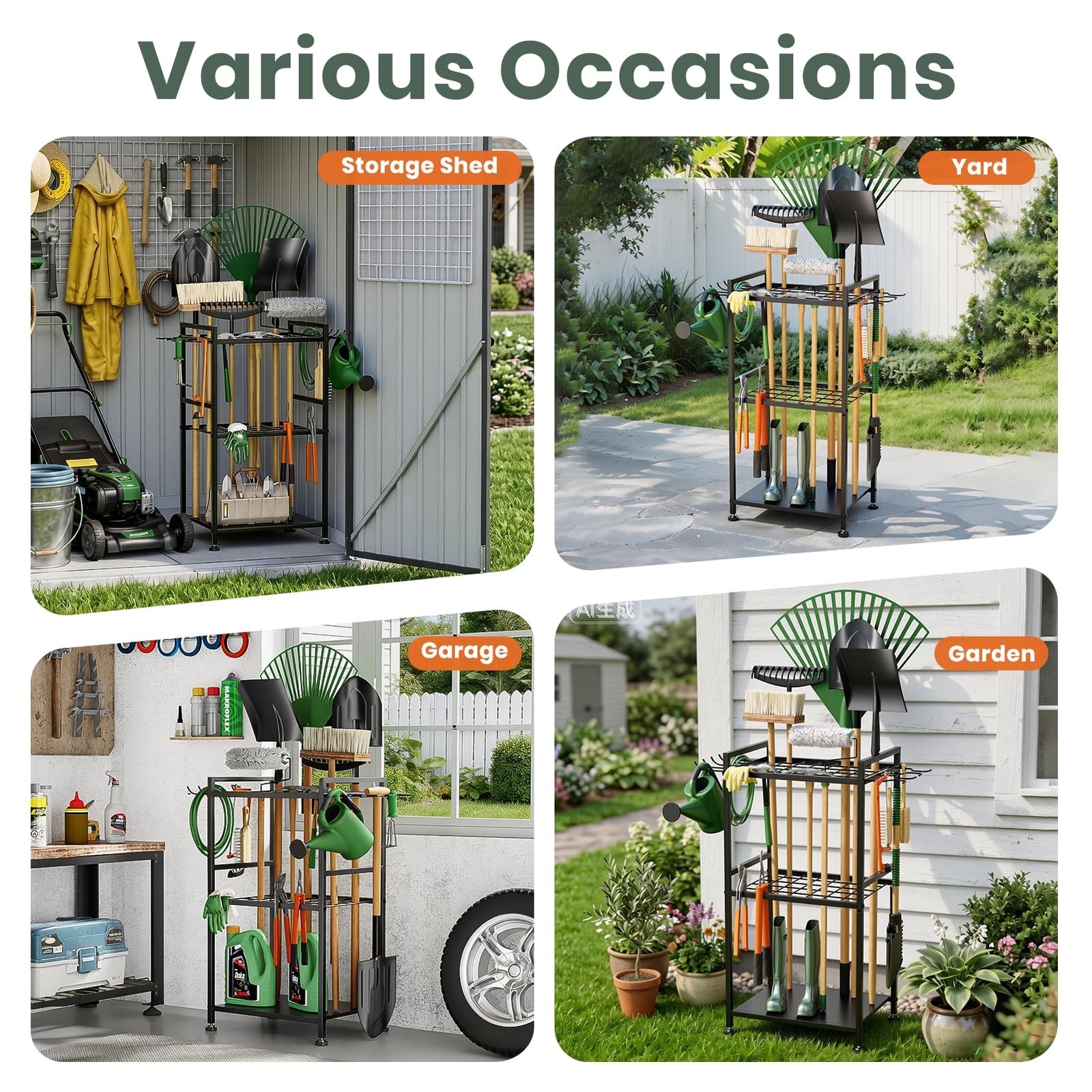 SPACECARE Garden Tool Organizer with Feet, Yard Tower Rack for Garage Organiz…
