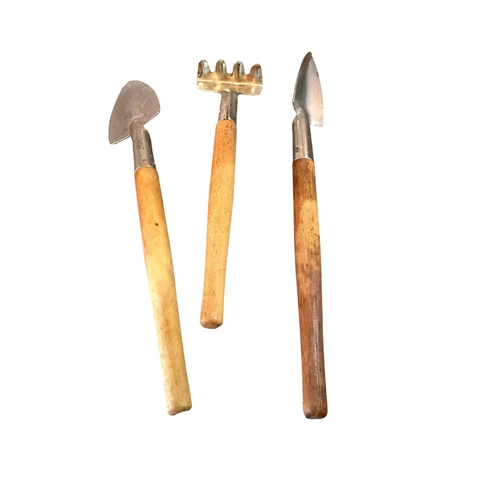 Himark Vintage Miniature Garden Tool Set 3pc Wood Metal Spade Rake Trowel Taiwan
