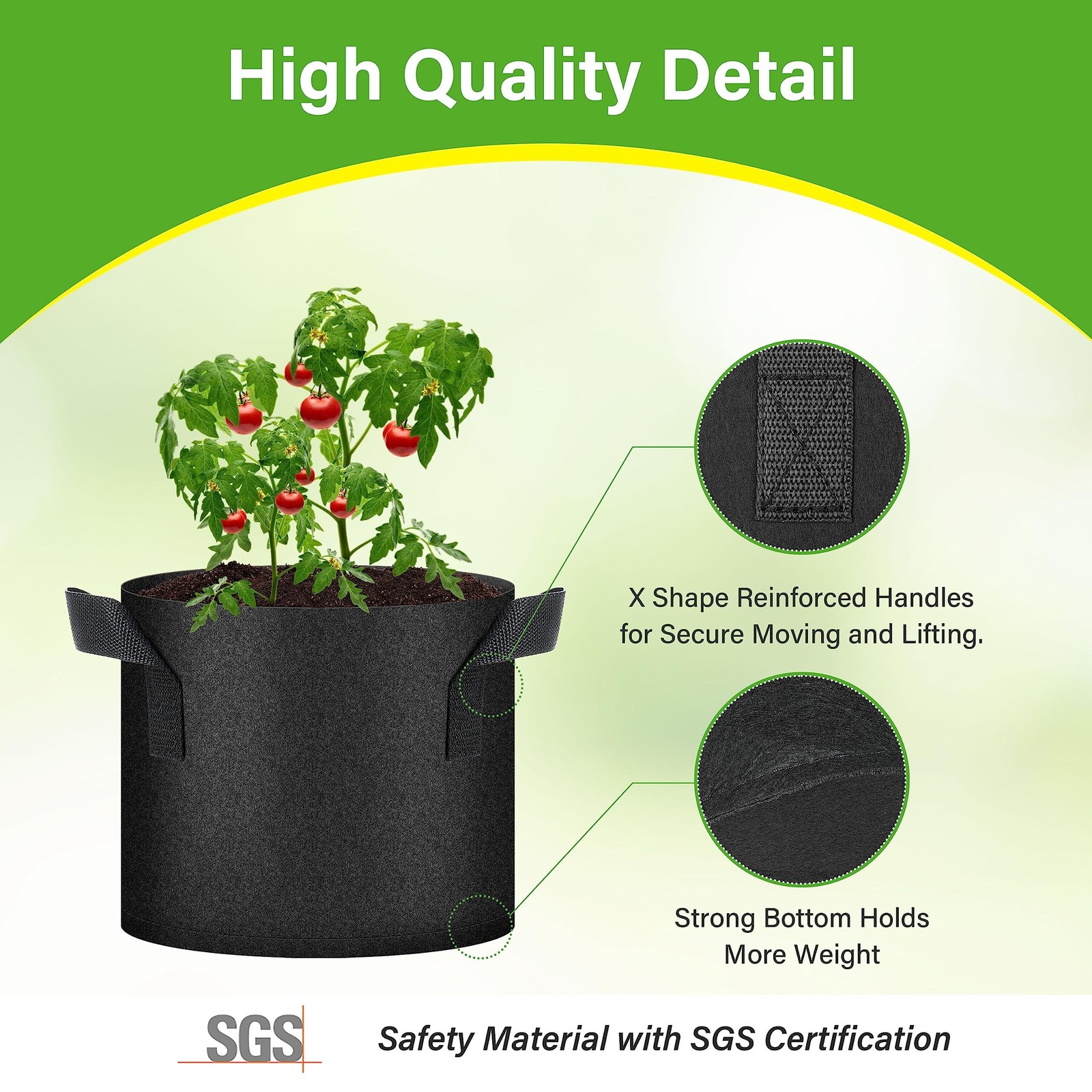 HealSmart 12-Pack 3 Gallon Nonwoven Grow Bags, Aeration Fabric Pots with Hand…