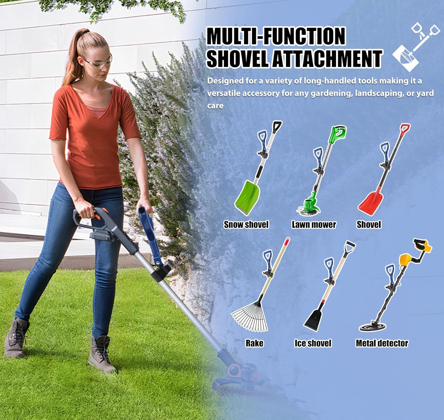 Upgraded Garden Shovel Handle Adjustable Back Saver Attachment Gardening Yard