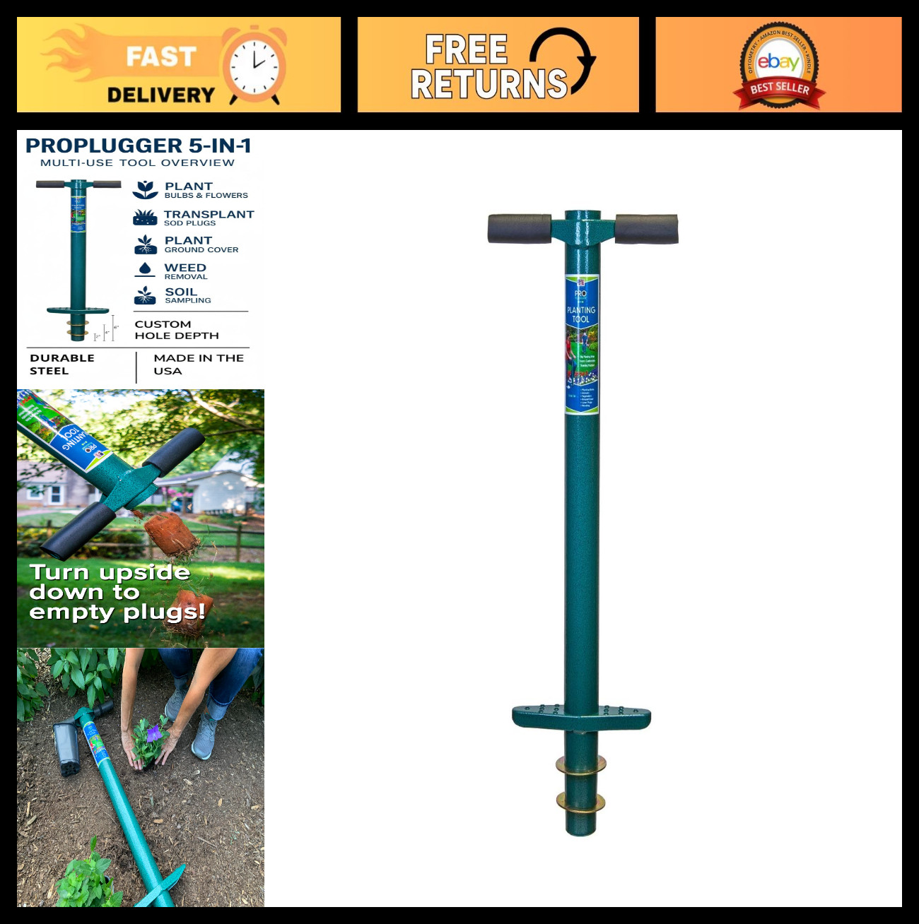 5-in-1 Garden Tool Set: Bulb Planter, Weeder, Sod Plugger, Soil Tester & More