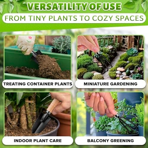 Mini Gardening Tools Set – 3 Pcs with 2 Shovels & Hand Rake, Rustproof Metal, Er