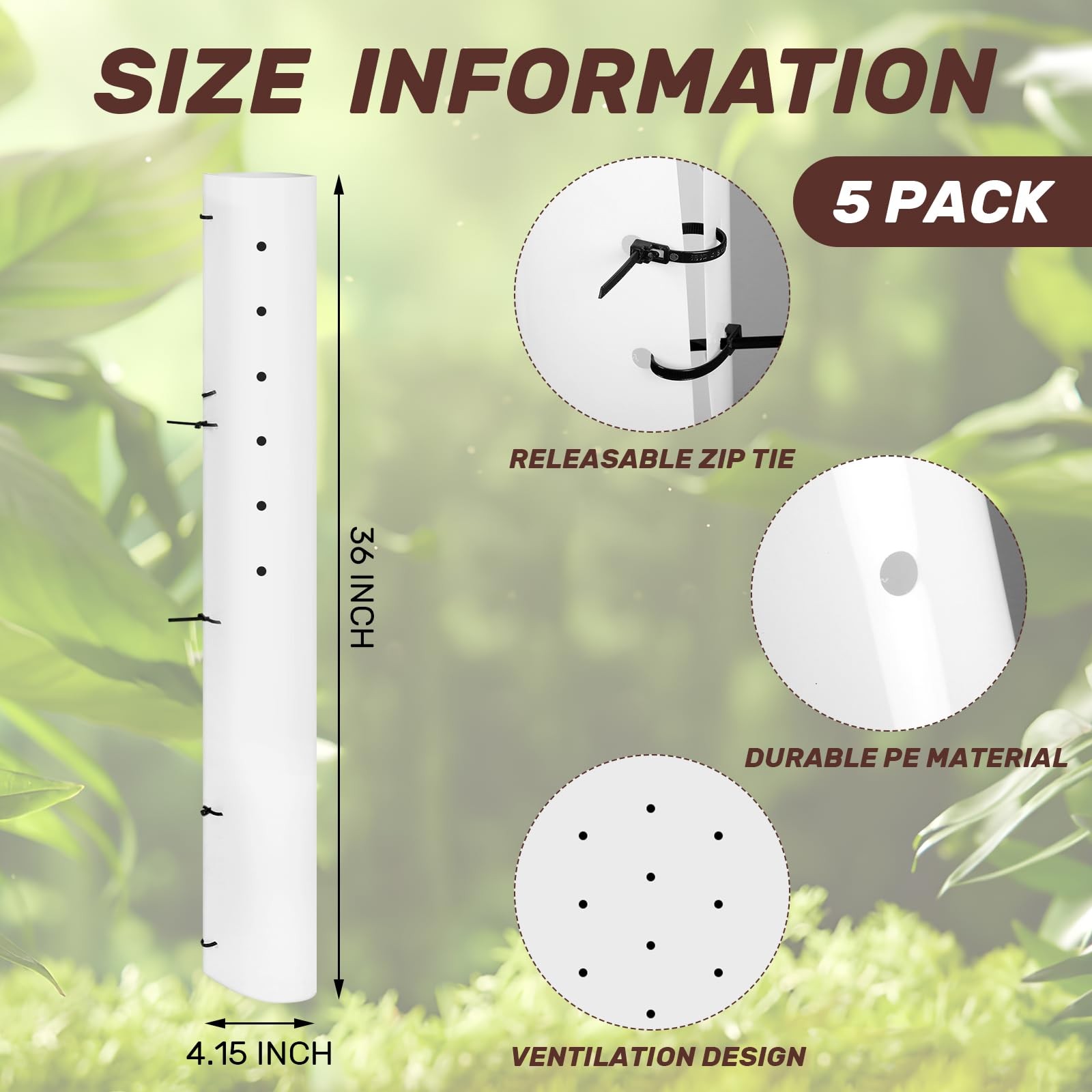 Pushglossy 5 Pack 36 Inch Tree Seedling Sapling Grow Tube Standard Vented