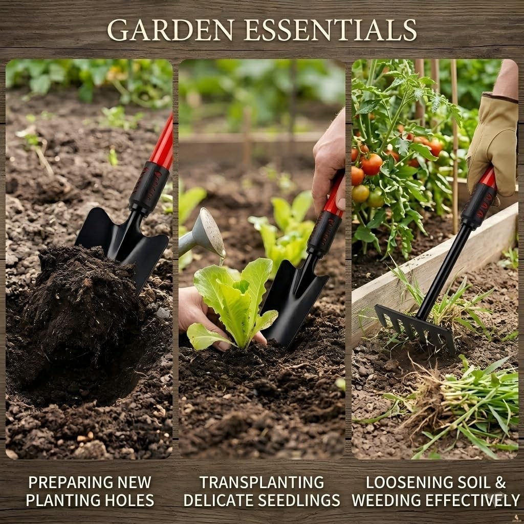 Garden Tools Set, 3 Gardening Tools Include Hand Trowel, Rake, Transplant Sho…