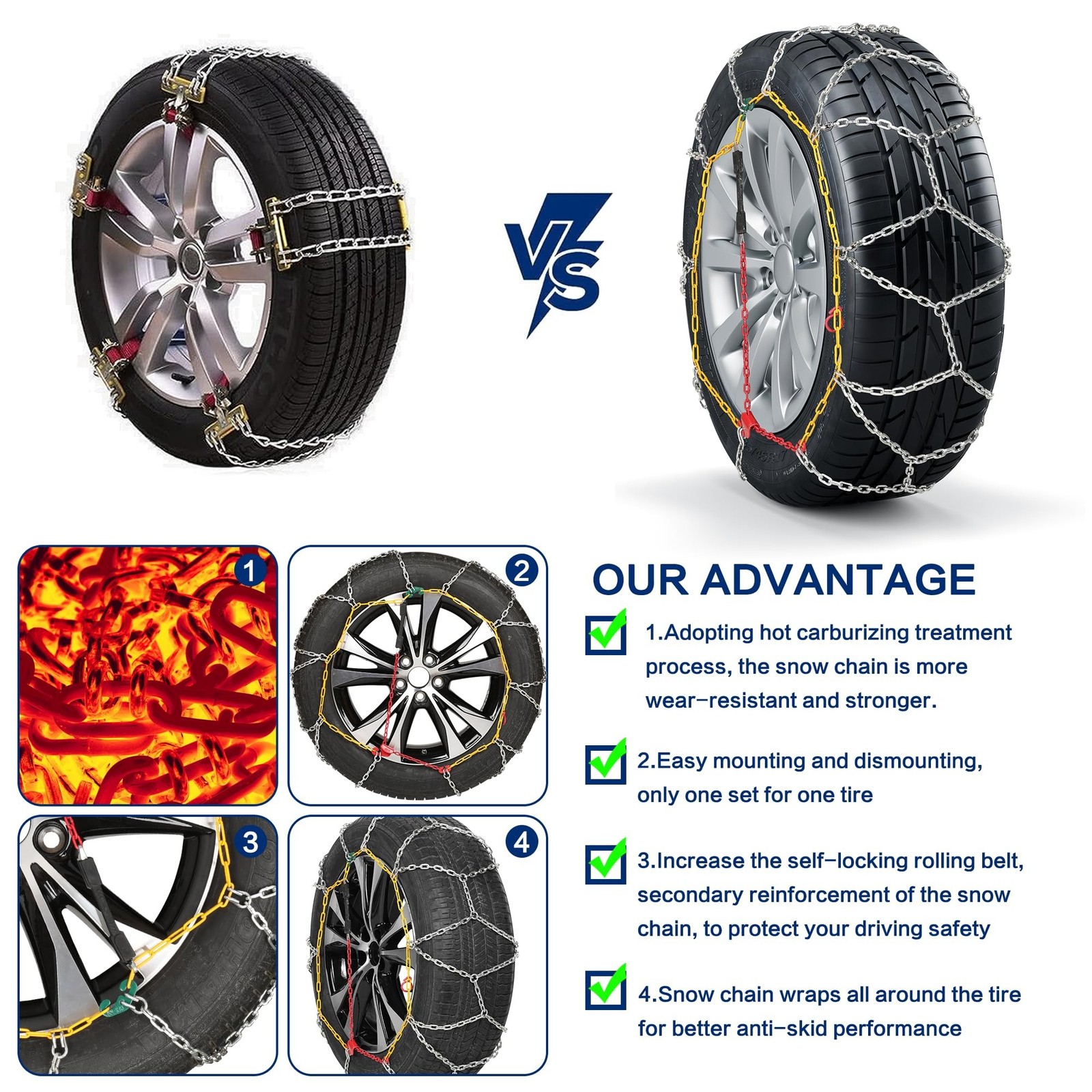 COCO BIRD Snow Chains, Wear-Resistant High Carbon Steel Anti Slip Tire Chain …