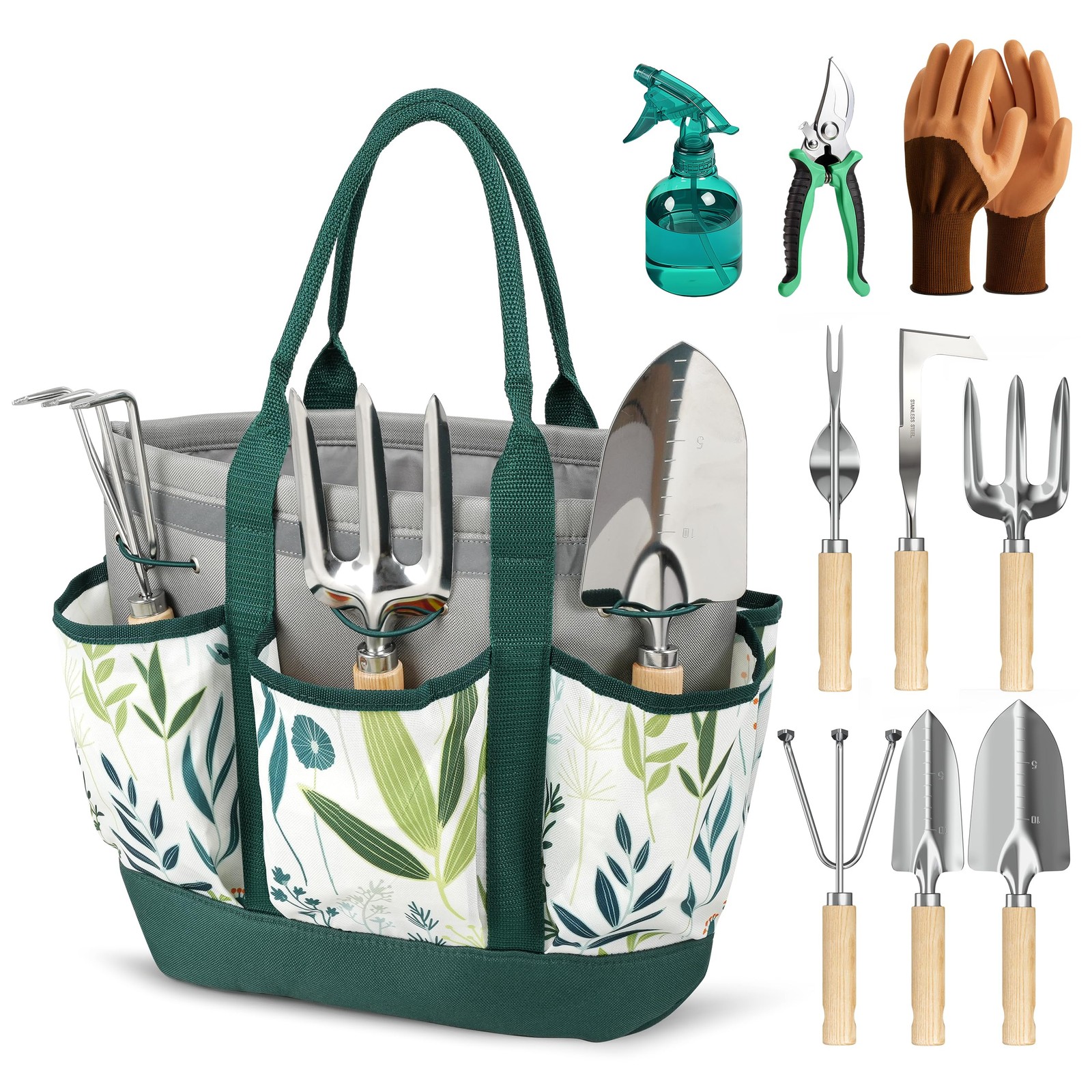 10 Pcs Garden Tool Set, Heavy Duty Stainless Steel Garden Tool with Ash Wood …