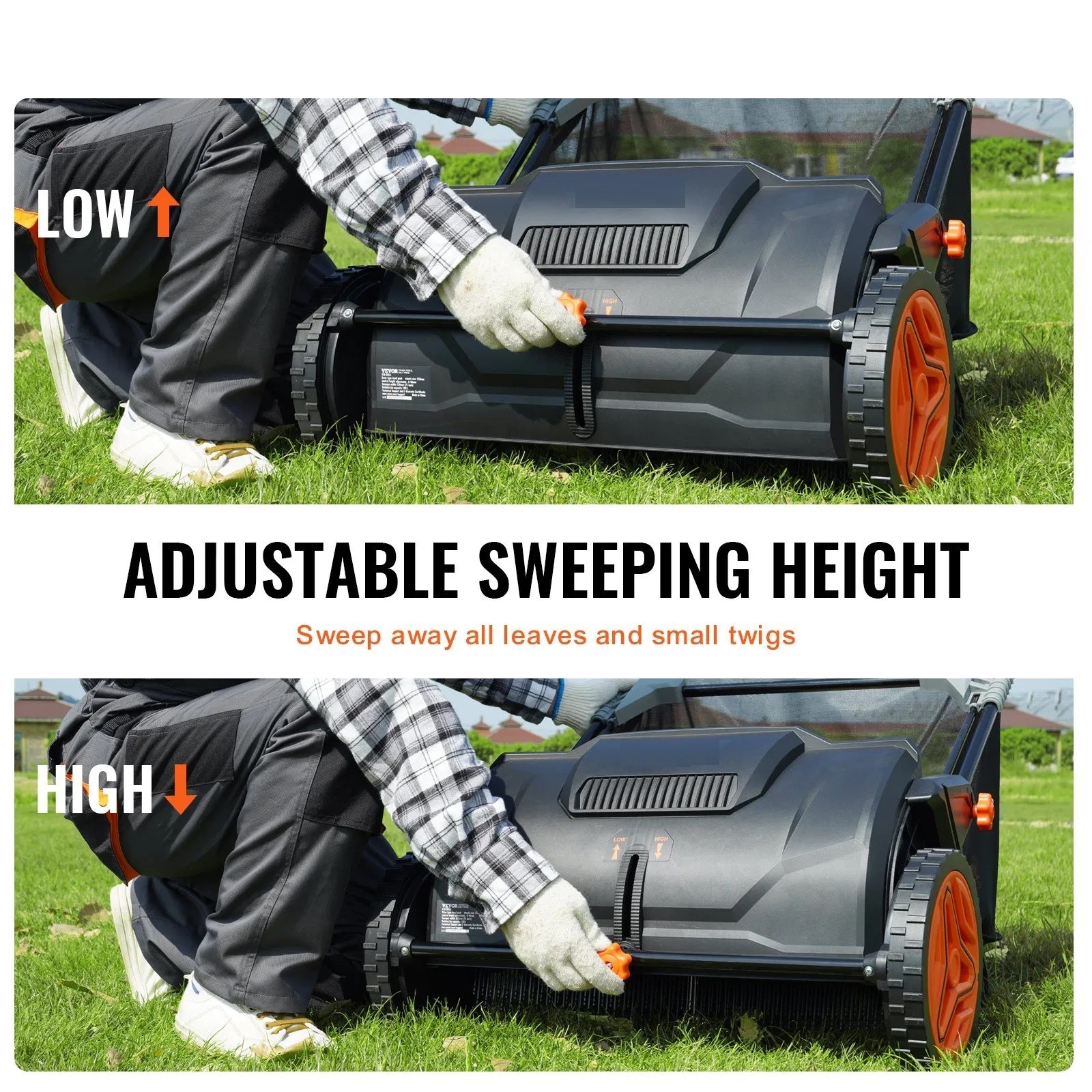 Push Lawn Sweeper, 21inch Leaf & Grass Collector, Strong Plastic Wheels & Heavy