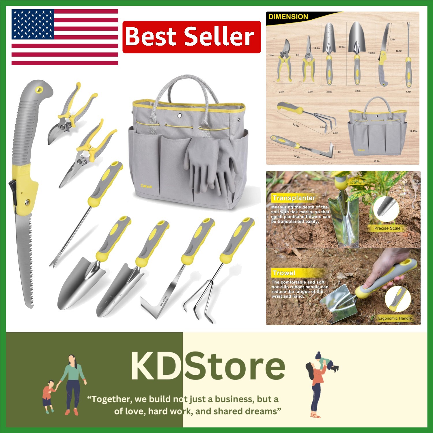 10-Piece Heavy Duty Stainless Steel Gardening Tool Set with Ergonomic Handles