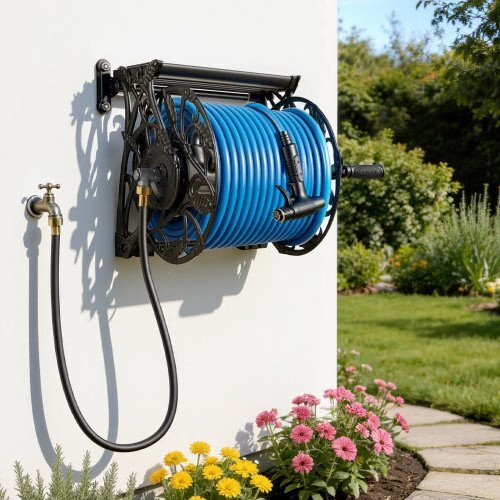 Wall Mounted Garden Hose Reel, Holds 135 Feet of 5/8-inch Hose, Outdoor Heavy-Du
