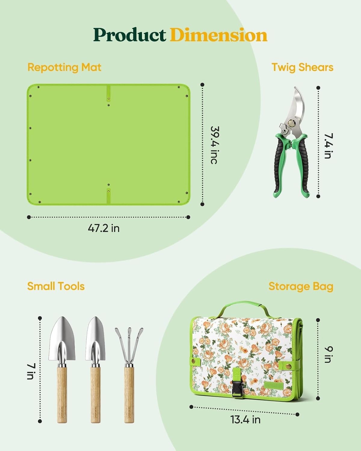 Garden Tool Set 7 Piece Stainless Steel with Repotting Mat Garden Tools Kit with