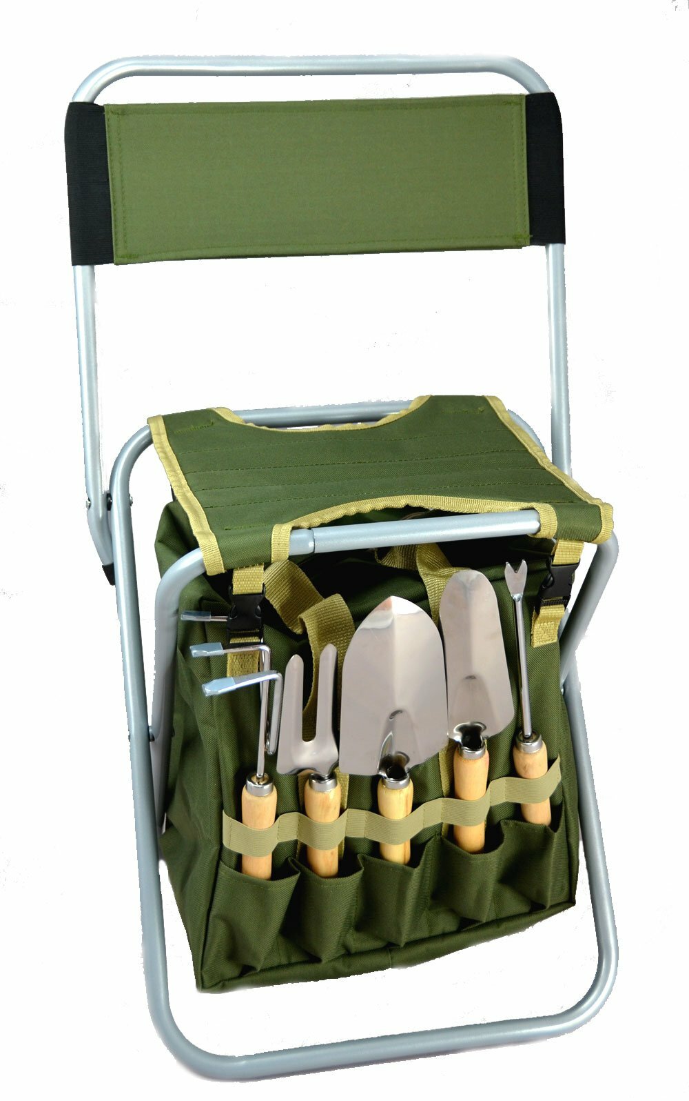 10-piece Gardening Tool Set with Zippered Detachable Tote and Folding Stool Seat