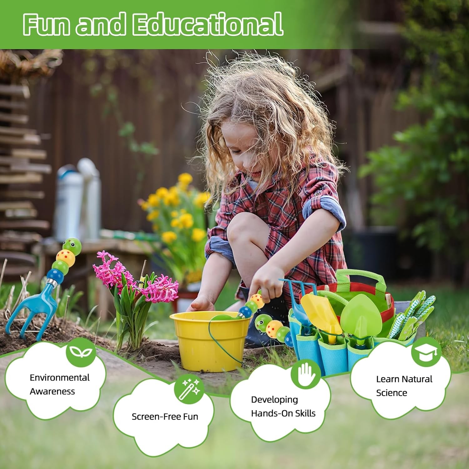 FITNATE 6Pcs Kids Green Gardening Tools Set