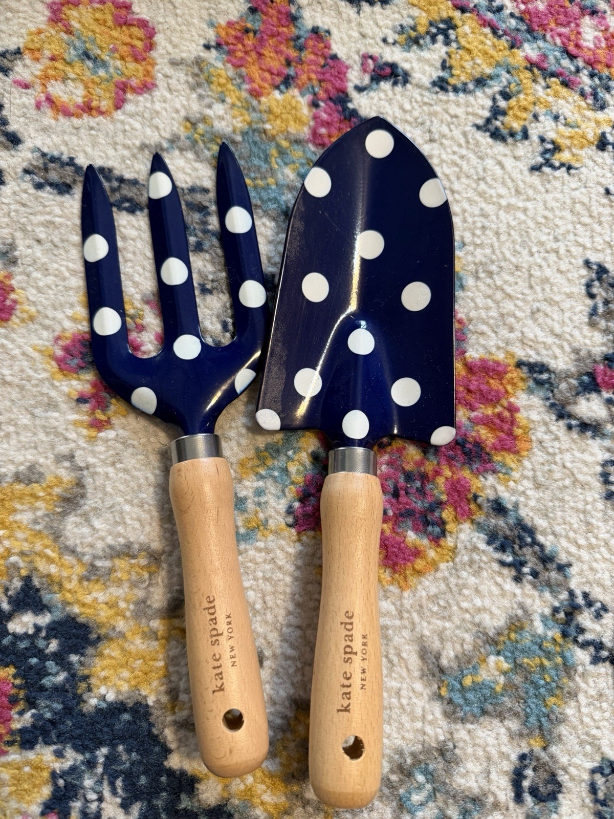 Kate Spade 2 Piece Gardening Hand Tool Set Navy Polka Dots New