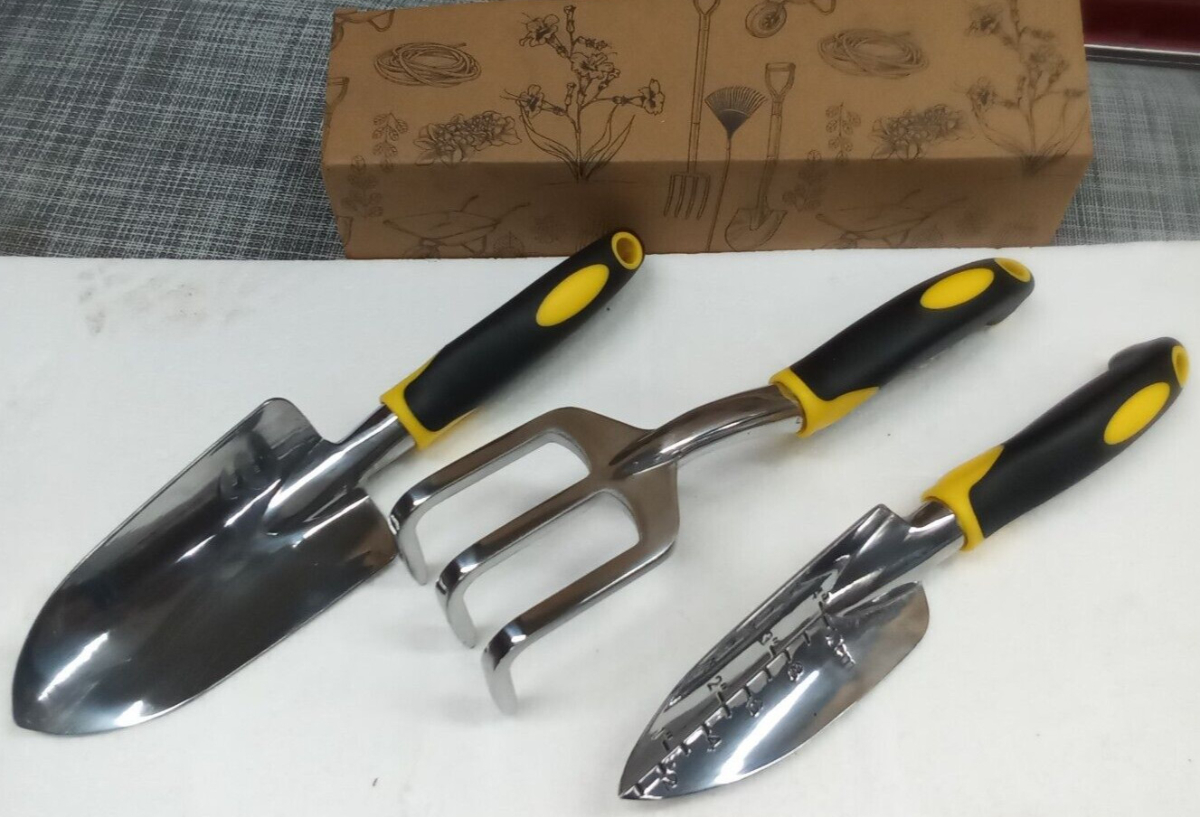 Yellow Garden Tool Set, 3 Pack Aluminum Heavy Duty Gardening Kit