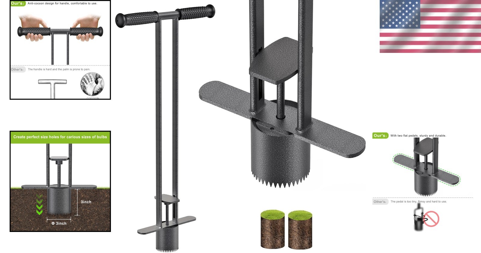 Professional Turf Transplanting Tool, 32″ Long Handle