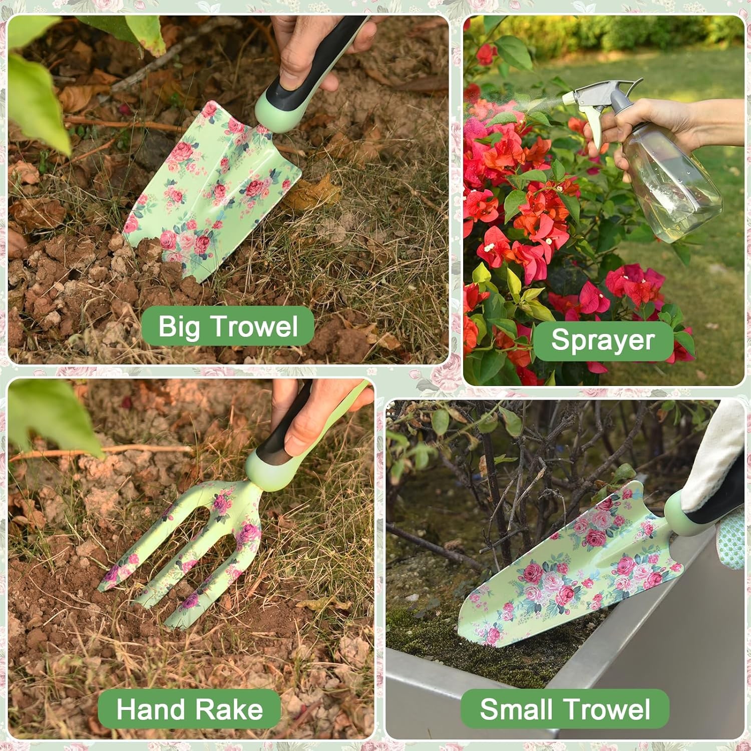 10Pcs Floral Garden Tool Set Stainless Steel Heavy Duty Gardening Gifts