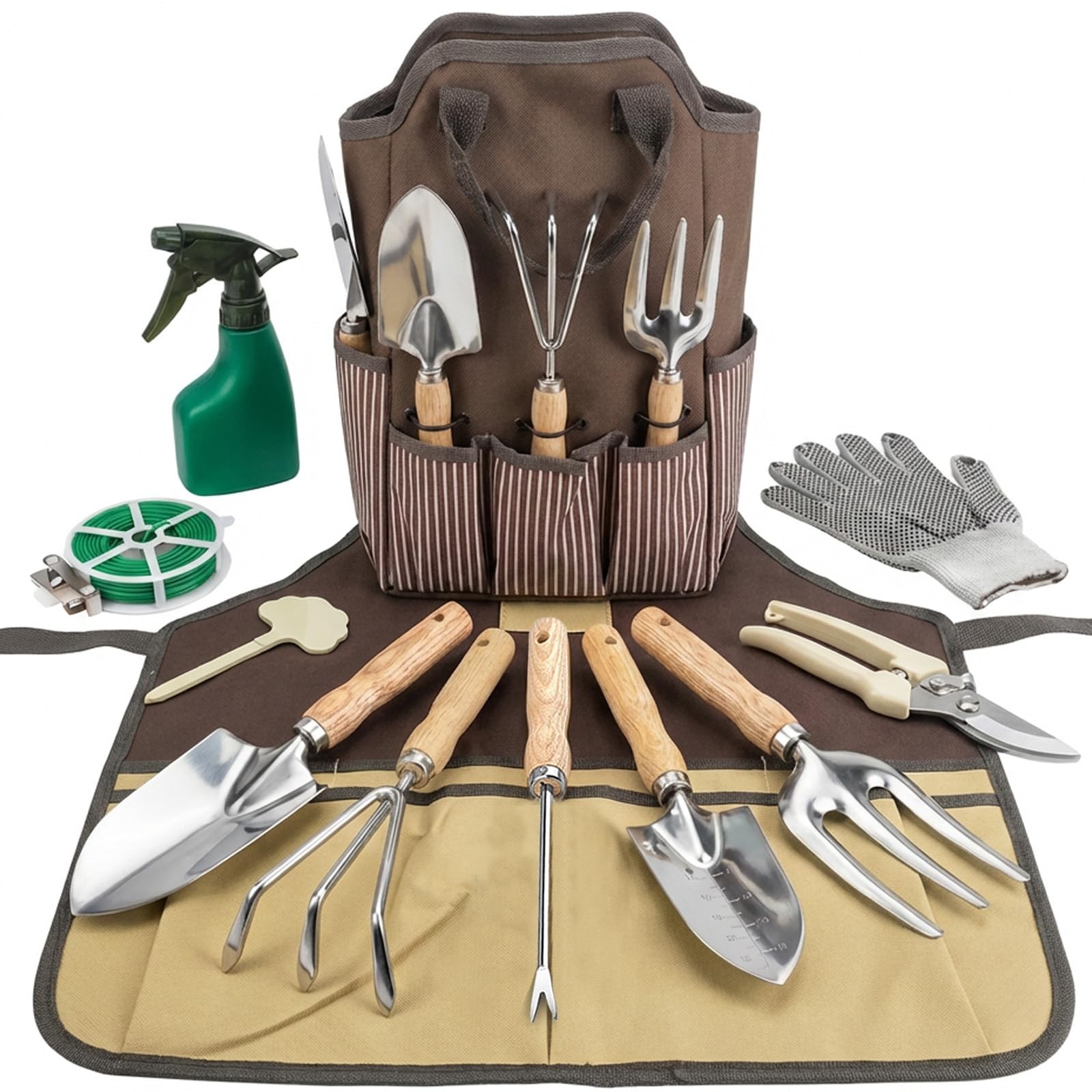 12 PCS Heavy Duty Garden Tool Set Stainless Steel Hand Tools Apron Bag