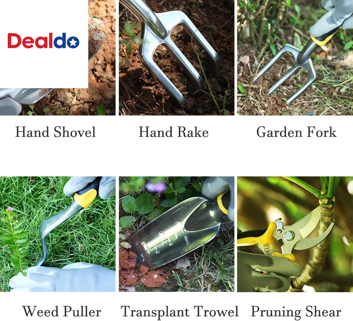 6Pcs Garden Tool Set, Includes Garden Shovel, Transplant Trowel with 4 Inch Dept