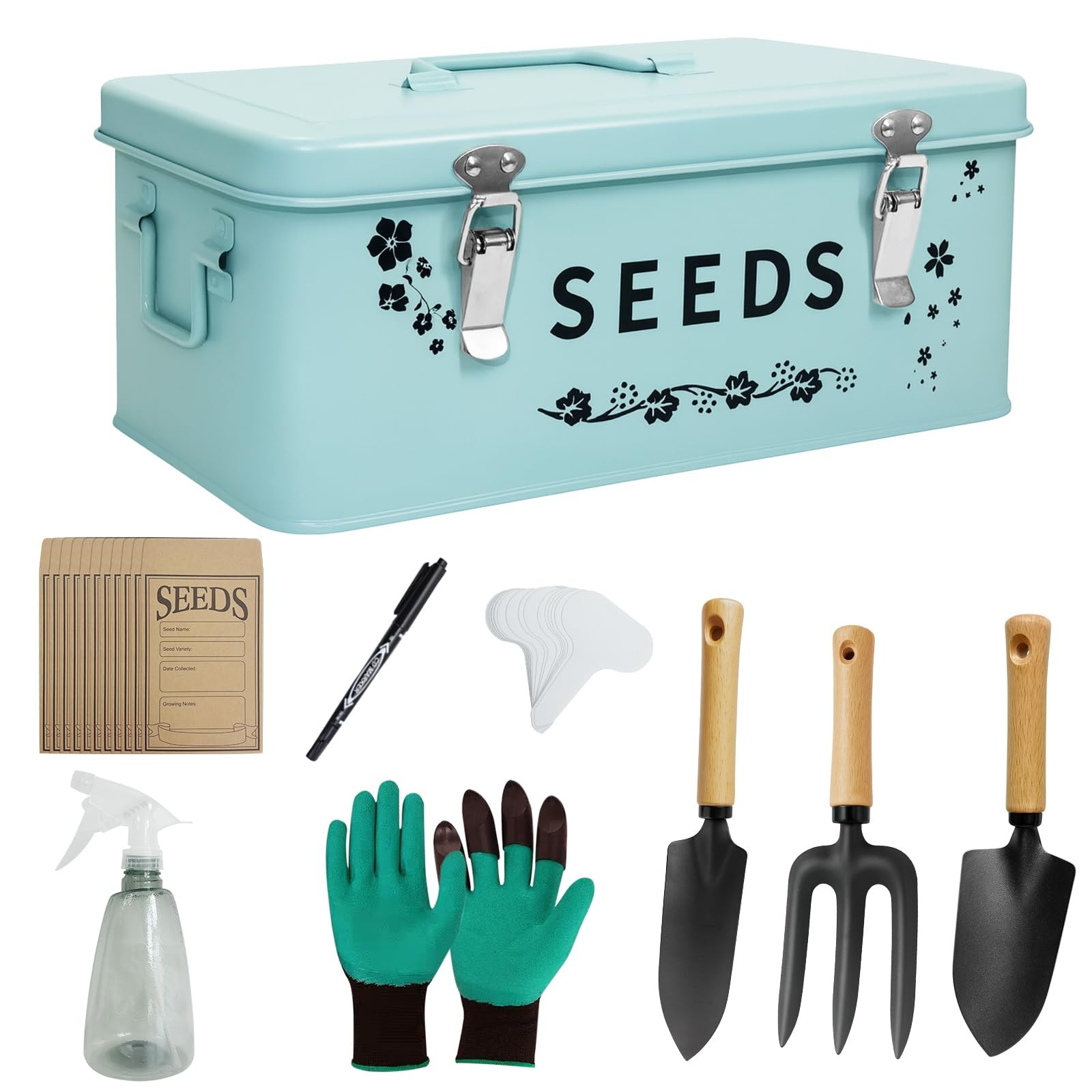 8 in 1 Seed Storage Garden Seed Organizer with Gardening SuGarden Tool Set Bo…
