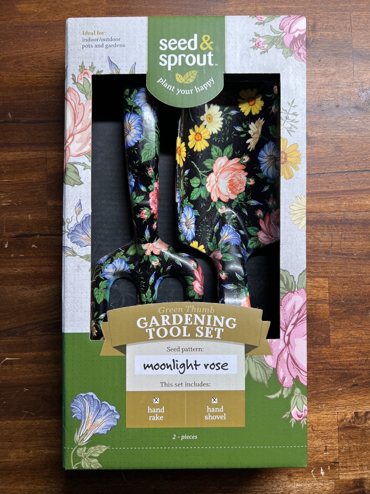 Seed & Sprout Gardening Tool Set Hand Rake & Shovel Moonlight Rose Floral