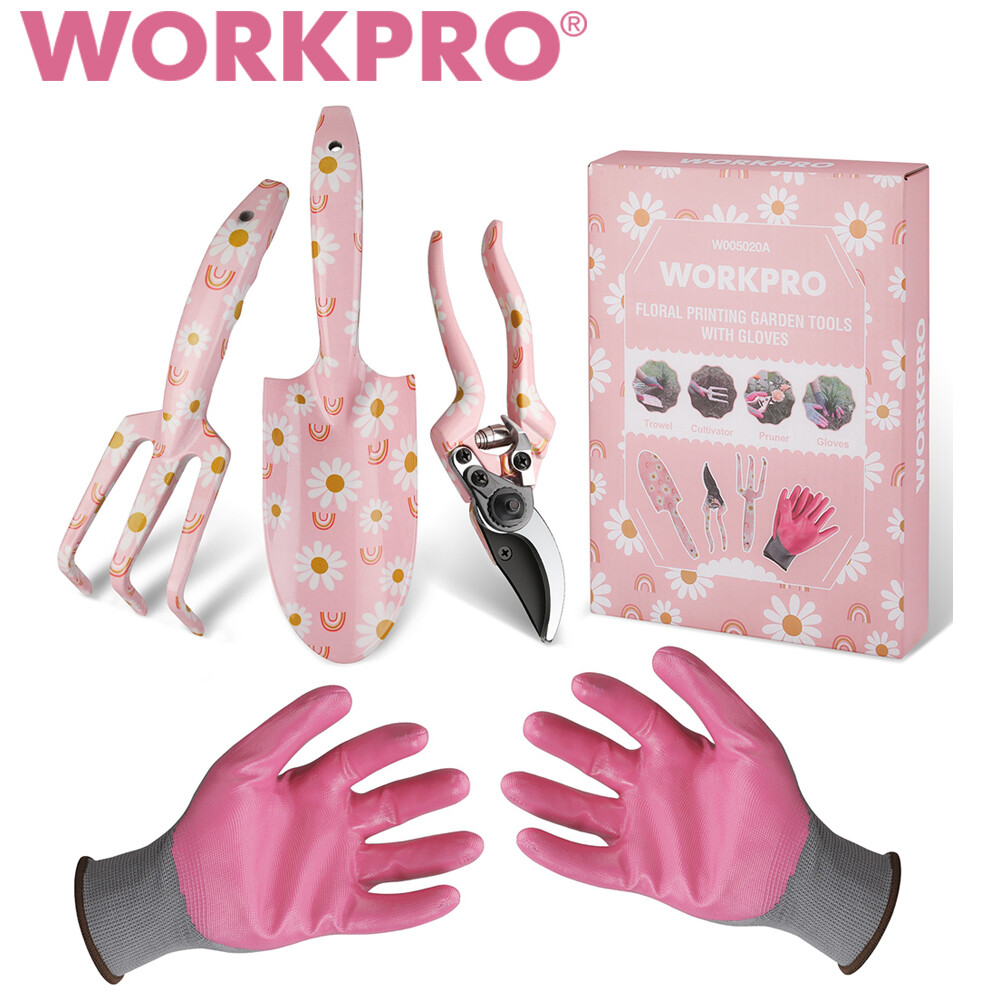 WORKPRO 4PIECE Hand Garden Tool Set Hand Rake Trowel Pruning Shear Garden Gloves
