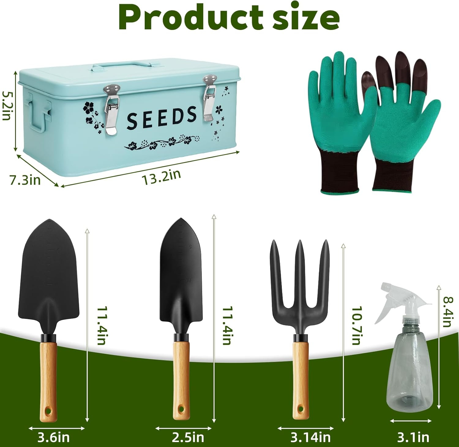 8 in 1 Seed Storage Garden Seed Organizer with Gardening Sugarden Tool Set Box w