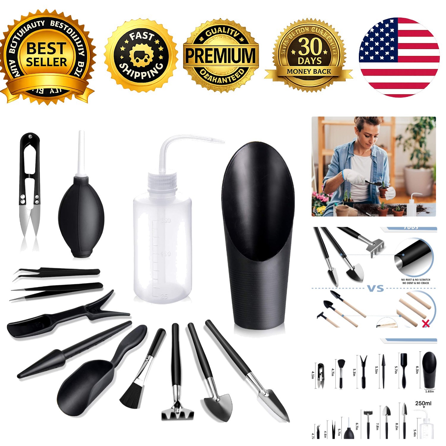 Succulent Tools 13 Pc Mini Garden Tool Set Transplanting Tools Set Black