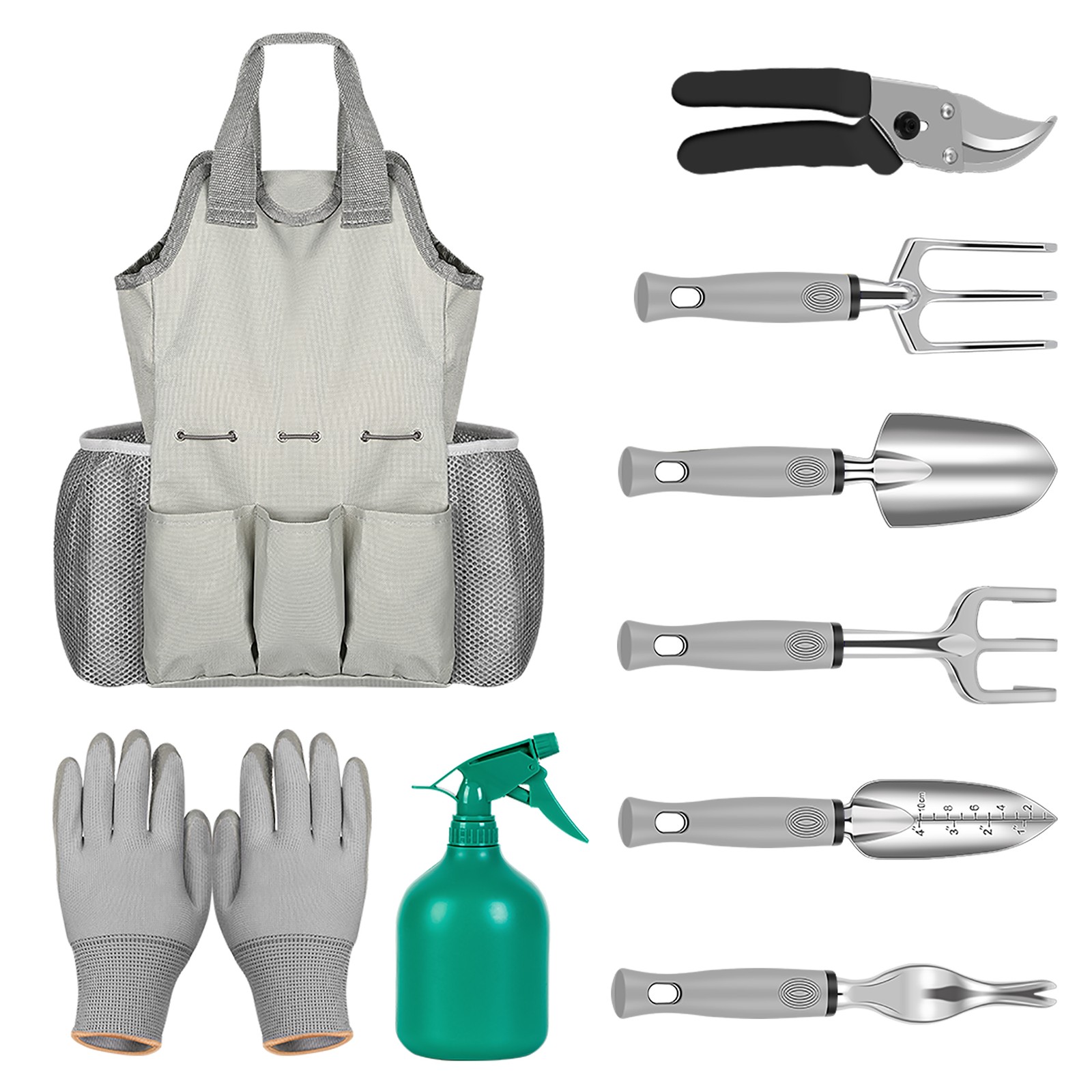 9PCS Stainless Steel Garden Tools w/Weeder Cultivator Sprayer Gloves Storage Bag