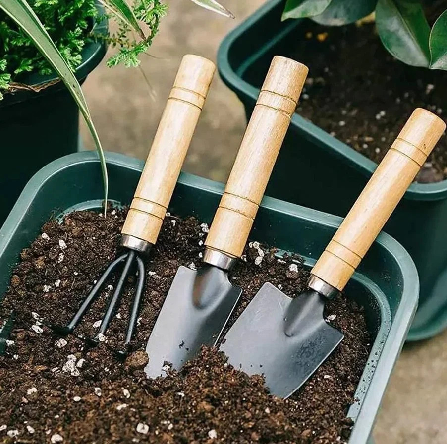 3Pcs Mini Garden Tool Set – Durable Wood & Metal Hand Tools for Plant Care – NEW