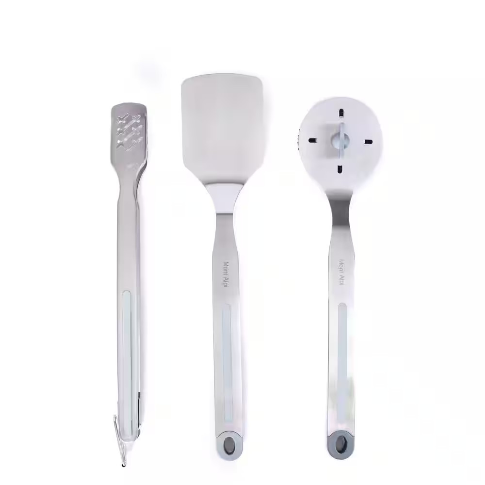 Heavy Duty Stainless Steel 3-Piece Tool Kit with Lockable Tongs, Solid Head Spat