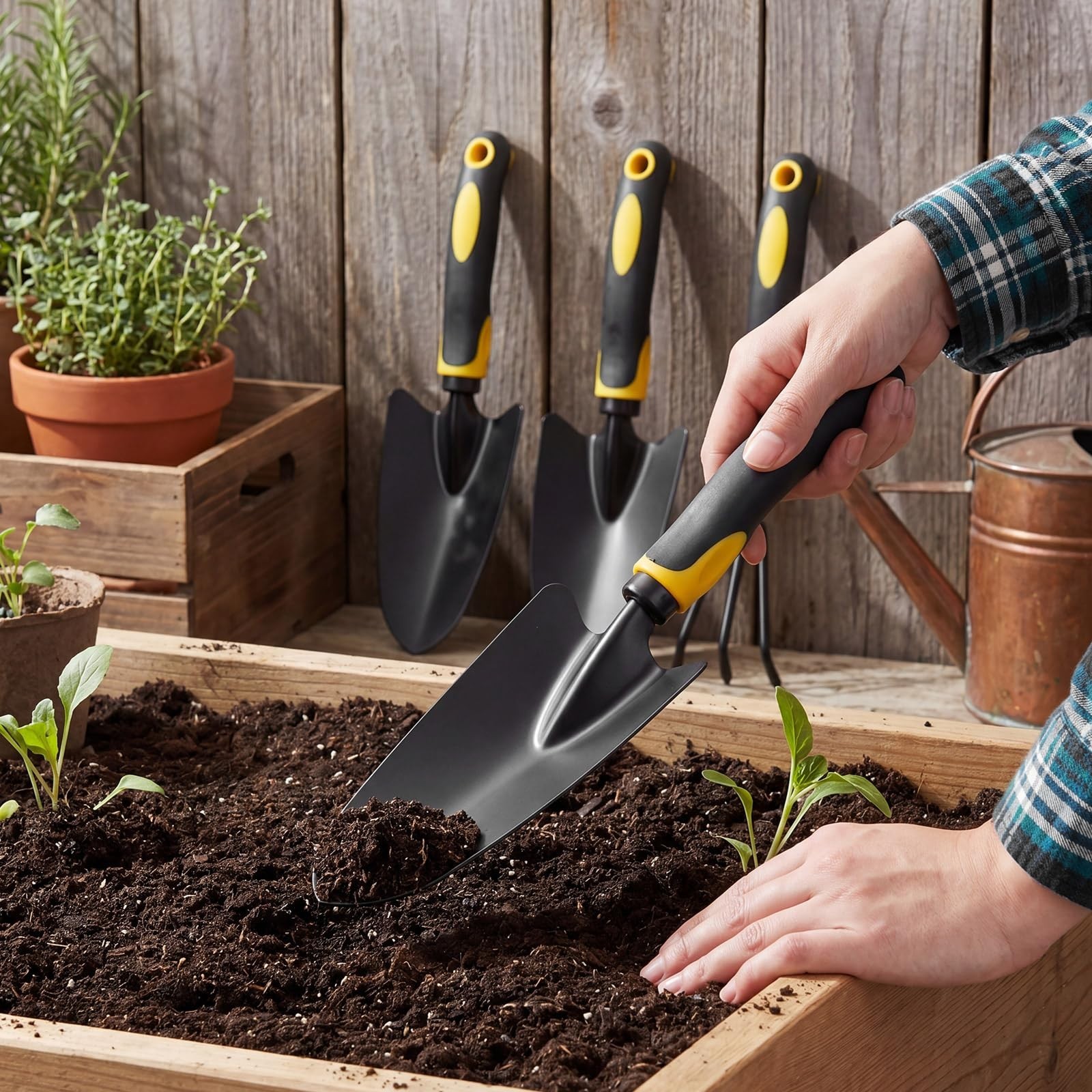 12 Pcs Heavy Duty Aluminum Garden Trowel Set – Metal Hand Shovels with Soft Grip