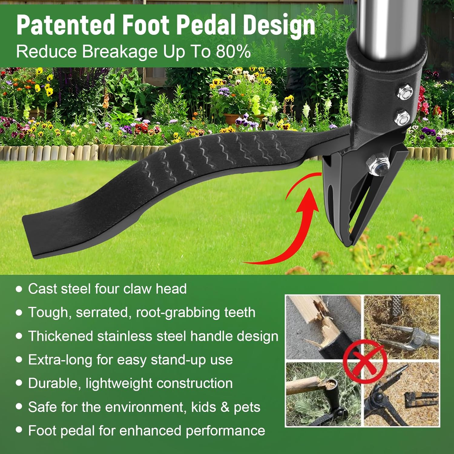 30″~63″ long handle with 4 claws For Yard lawn Weed Picker Puller digger remover